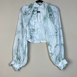 SHEIN LONG SLEEVE WHITE AND GREEN TOP